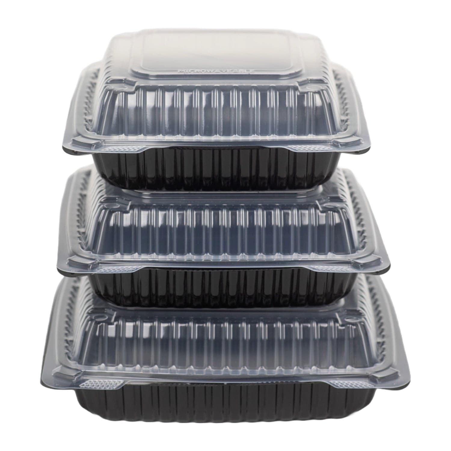 Hinged 8" x 8" 3 compartment black vented container (PPH83)