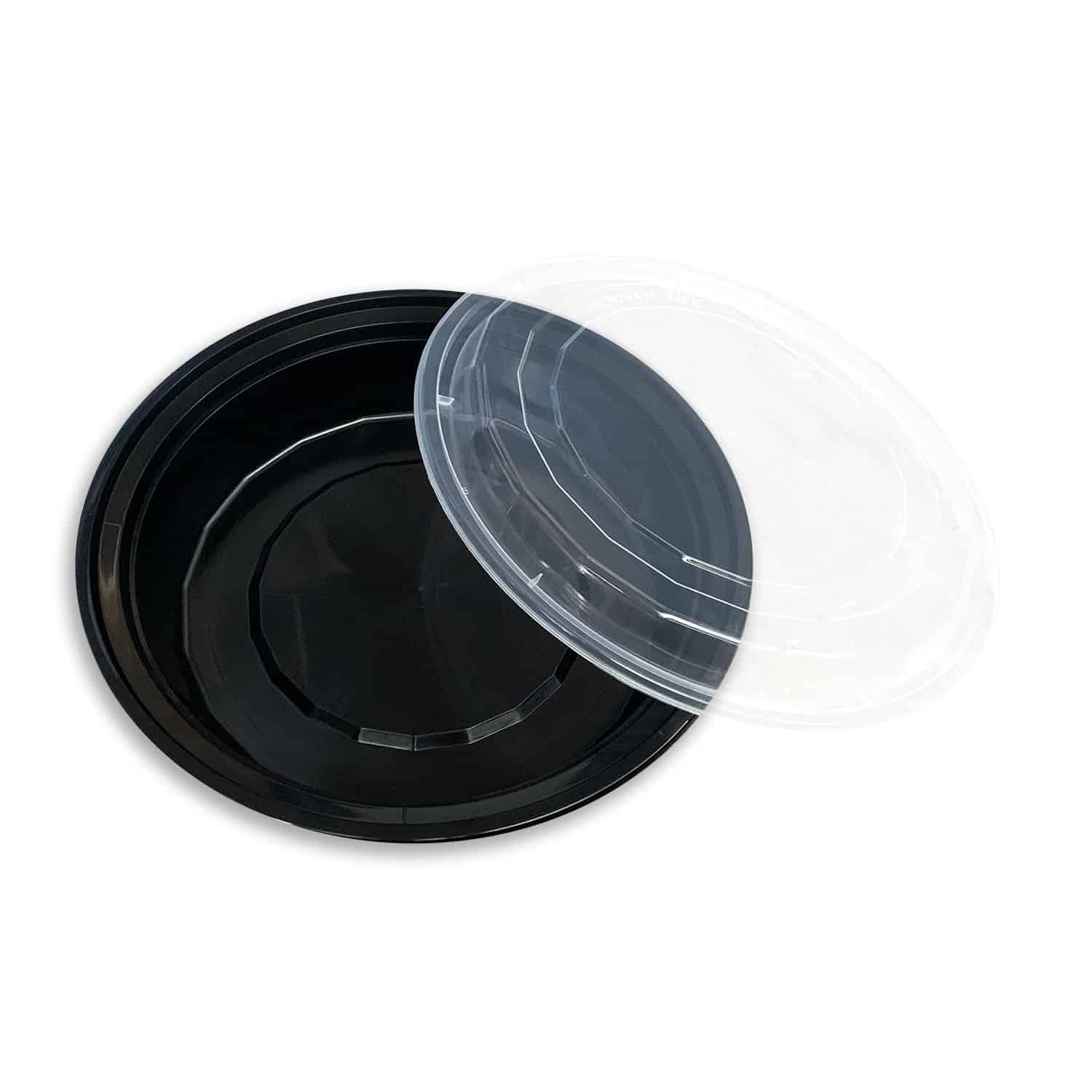 Round black 48 oz. container with lid (F9048)