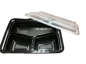 Rectangle black 42 oz. 9"x7" 3 compartment container with lid (RE353)